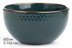 Салатник 13,6см/600мл LUCKY Точки металлическая кайма зеленый керамика 000000000001211253