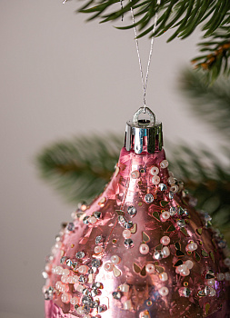 Набор новогодних украшений 2шт 13,8х6,5см Капля блестки розовая роза/нежно-розовый пластик 000000000001208655