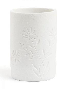 Стакан для зубных щёток DE'NASTIA Гравировка цветы белый полирезина 000000000001218904