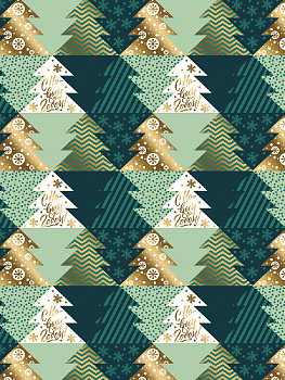 Бумага оберточная Золотые ели для сувенирной продукции в рулонах с полноцветным декоративным рисунком плотность 90г/м2 100х70см 81741 000000000001201863