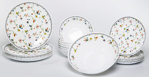 Набор столовый 19 предметов OLAFF ЗИРАНА (тарелки: 19см-6шт, 24см-6шт, салатники: 650мл 17,5см-6шт, 1,5л 23см-1шт) опал 000000000001211225