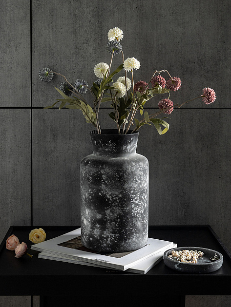 Ваза декоративная 14,7x14,7x24,7см DE'NASTIA Египет Loft цемент чёрный стекло 000000000001225013