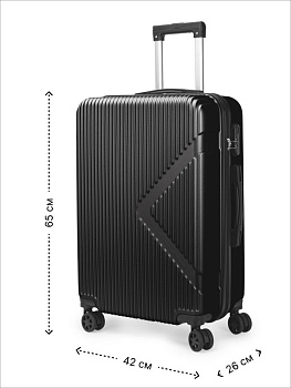 Чемодан на колесах M (42х26х65см) геометрия черный ABS 000000000001226509