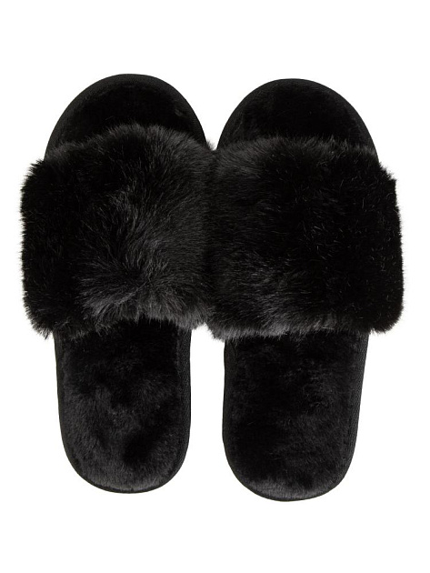 Тапочки домашние 40-41 женские меховые открытые черный полиэстер/ПВХ 000000000001228877