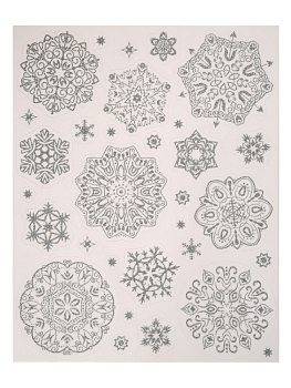 Оконное украшение Серебряные хлопья снега из ПВХ пленки (крепится посредством статического эффекта) с раскраской на картонной подлож 000000000001191192