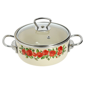 Кастрюля 1,5л VITROSS Rosa сферическая форма слоновая кость эмалированная сталь 000000000001101620