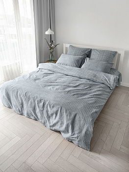 Комплект постельного бельяЕвроDE'NASTIA(пододеяльник200х220см простыня230х260см наволочки50x70см-2шт/70х70см-2шт)ИдиллияПолоска/КлеткаСерыйЖатыйХлопок 000000000001227513