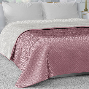 Покрывало 200x240см DE'NASTIA Палермо двустороннее геометрия атлас/атлас розовое/молочное 100% полиэстер 000000000001190053