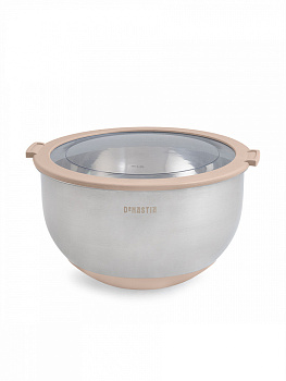 Миска 3л DE'NASTIA прозрачная крышка силиконовое дно бежевый нержавеющая сталь 000000000001228053