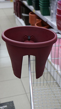 Кашпо на перила D30см H24см 6,5л Вишнёвый пластик 000000000001194507