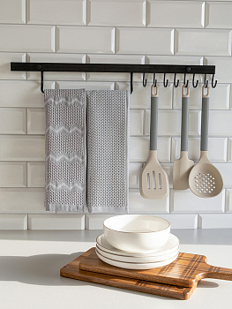 Набор полотенец кухонных 35x70см 2шт DE'NASTIA 270гр вафля зиг-заг/однотон темно-серый хлопок 000000000001228567