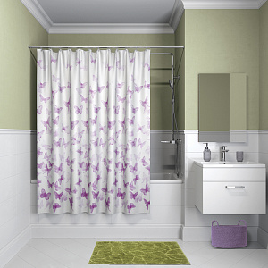 Штора для ванной комнаты IDDIS. 100% Полиэстер, плотность - 100 г/м2, р-р 180-180 cм , пласт. люверсы, 12 колец в комплекте, форма " 000000000001192786