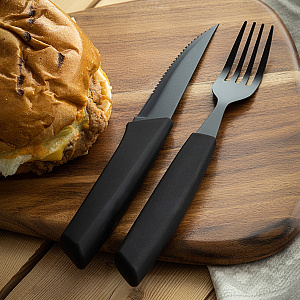 Набор столовых приборов для стейка 2 предмета (вилка+нож) DE'NASTIA черный нержавеющая сталь 000000000001218763