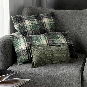 Подушка декоративная 30х60см DE'NASTIA клетка на молнии серый/зеленый букле полиэстер 000000000001226979