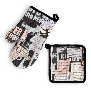 Набор кухонный (рукавица 18х26см + прихватка 17х17см) LUCKY Газета цветная хлопок 100% 000000000001218573