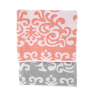 Полотенце DE'NASTIA Узоры 70х130см бело-коралл 100%Хлопок T000081 000000000001123010