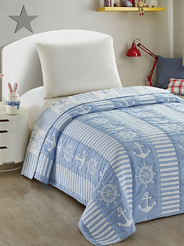 Покрывало DE'NASTIA 150x200 3слоя 55% хлопок, 45% полиэстер жаккард якоря голубой U000198 000000000001201607