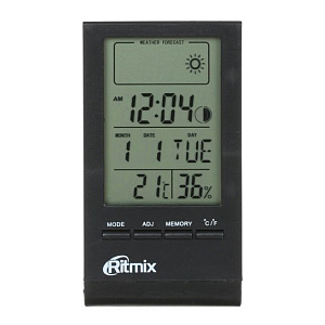 Метеостанция с термометром и гигрометром RITMIX CAT-040 BLACK часы/будильник/календарь батарейка LR1140-1шт(входит в комплект) 000000000001214183