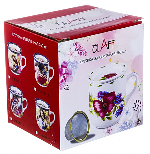 Кружка заварочная 350мл Olaff Флора с металлическим ситом подарочная упаковка фарфор 124-01151 000000000001203986