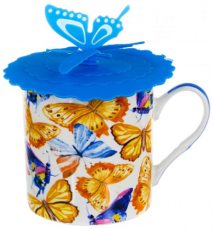 Кружка заварочная 300мл BALSFORD Бабочки силиконовая крышка подарочная упаковка фарфор 000000000001197857