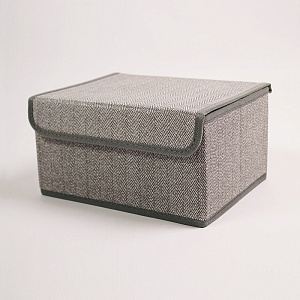 Коробка для хранения вещей 25x19x13см РУТАУПАК с откидной крышкой серая ткань 000000000001211963