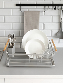 Сушилка кухонная 46x32,5x16см DE'NASTIA с поддоном и ручками серый железо/ПП/бук 000000000001227724