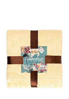 Покрывало 150x200см LUCKY Листья с бахромой желтое 100% хлопок 000000000001212553