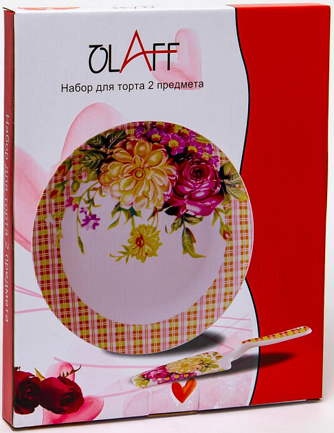 Набор для торта фарфор 2шт (блюдо 27см + лопатка) подарочная упаковка Флора Аромат Olaff 124-01193 000000000001200548