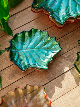 Блюдо сервировочное 13см EFE GLASS Лист металлик зеленый стекло 000000000001213528