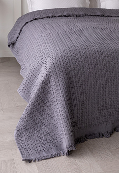Покрывало 150x200см LUCKY вафельное с бахромой темно-серый хлопок 100% 000000000001212559