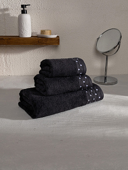 Полотенце махровое LUCKY Бордюр горошек 500gsm 70x140 100% хлопок, графит D100410 000000000001227649