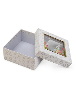 Подарочная коробка 19х19х9,5см ЗАЯЦ с окном белый картон 000000000001229187