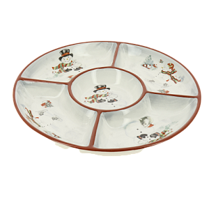 Менажница 25,5x3,1см Снеговик со зверятам 5 ячеек керамика 000000000001209302