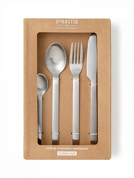 Набор столовых приборов 4 предмета (ложка чайная, ложка столовая, нож столовый, вилка столовая) DE'NASTIA Грант серебристый нержавеющая сталь 000000000001229639
