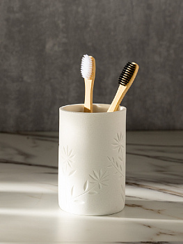 Стакан для зубных щёток DE'NASTIA Гравировка цветы белый полирезина 000000000001218904