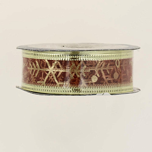 Новогодняя лента Снежинки красное золото из полиэстера на картонной катушке с запаянной кромкой 270x2,5x0,01см 82319 000000000001201782