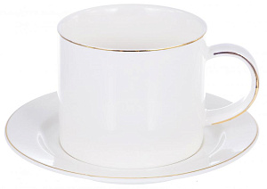 набор чайный,12шт,6 чашек280мл+6 блюдец,NEW BONE CHINA, декор белый с золотом, квадратная подарочная упаковка с окном и бантом,Дакин 000000000001190077