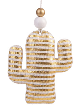 Новогоднее подвесное украшение Золотой кактус в полоску из хлопчатобумажной ткани / 7,5x1,5x8,5см арт.80211 000000000001191281