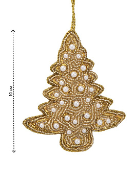 Декоративное украшение 10см DE'NASTIA Елка золотой бисер/поролон 000000000001229688
