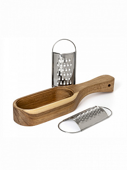 Терка 27,5x7x4/6см DE'NASTIA 2 насадки нержавеющая сталь/акация 000000000001228989