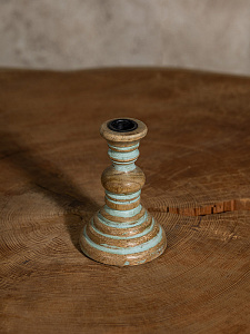 Подсвечник 10x10x15см  DE'NASTIA голубой дерево манго 000000000001230454