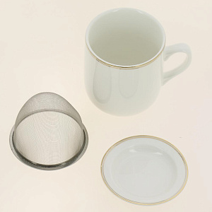 Кружка заварочная 350мл декор Белый с золотом подарочная упаковка фарфор 000000000001177978