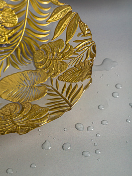 Блюдо сервировочное 22см EFE GLASS Листья золото стекло 000000000001213520