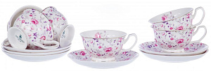 Н-р чайный,12шт,6 чашек220мл+6блюдец,сер-роз.цветоч ситец,пд/уп,108-04010 000000000001177821