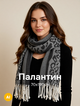 Палантин 70х180см леопард темно-серый полиэстер 000000000001229221