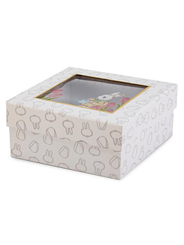 Подарочная коробка 19х19х9,5см ЗАЯЦ с окном белый картон 000000000001229187