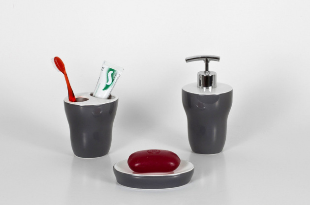 Набор декоративных аксессуаров для ванной комнаты 4 предмета яркий серый VERONA керамика PRIMANOVA D-13581-S 000000000001201674