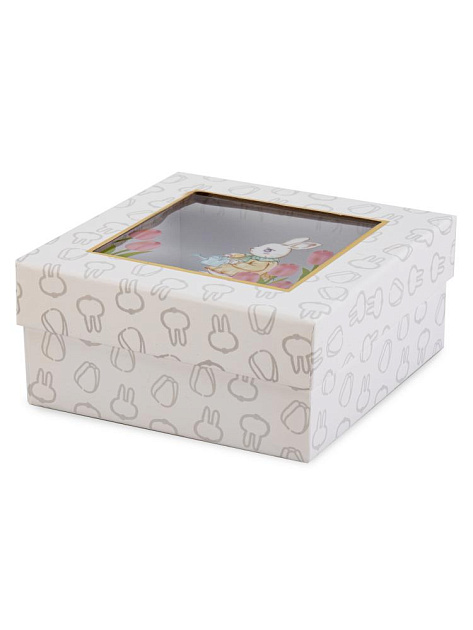 Подарочная коробка 19х19х9,5см ЗАЯЦ с окном белый картон 000000000001229187