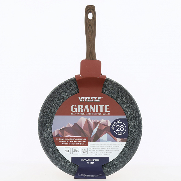 Сковорода 28см VITESSE Granite антипригарное покрытие бакелитовая ручка кованый алюминий 000000000001213804