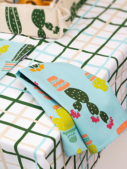 Полотенце кухонное DeNASTIA  КоллекцияКактусы40x60Хл70%/ПЭ30% голубой/зелёный D000200 000000000001202896